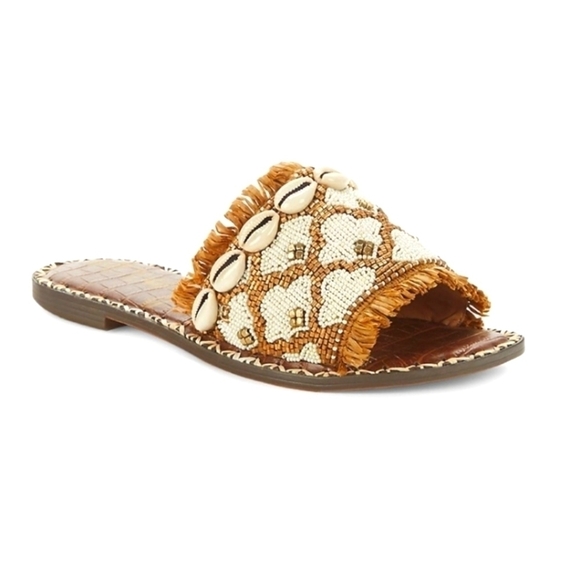 Sam Edelman Shoes - Sam Edelman beaded shell rafia slide sandal tan 8 NWT